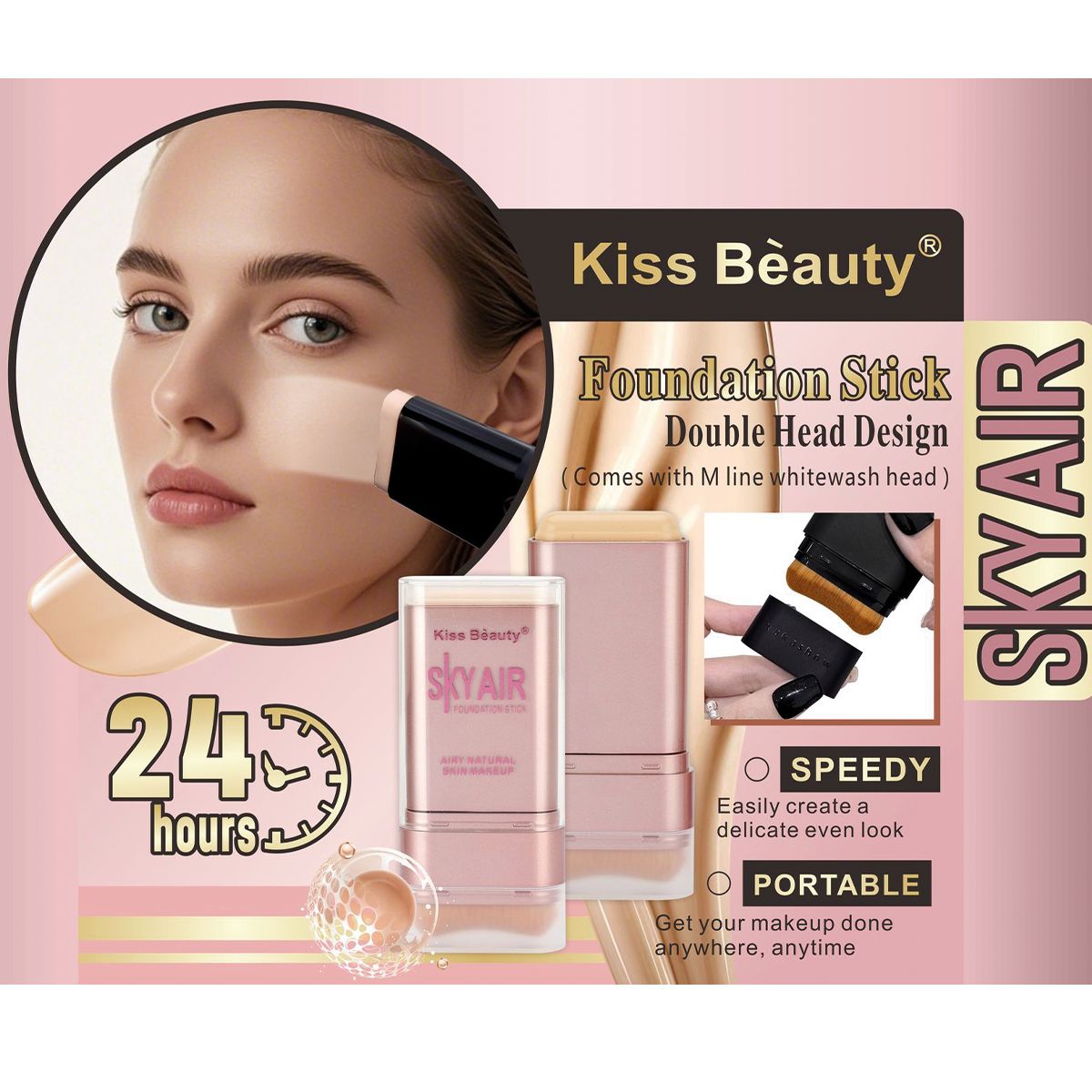 Base de Maquillaje en Barra, Doble Punta con Brocha Incluida. Larga Duración , Fácil de Aplicar, Acabado Natural 16.5 g