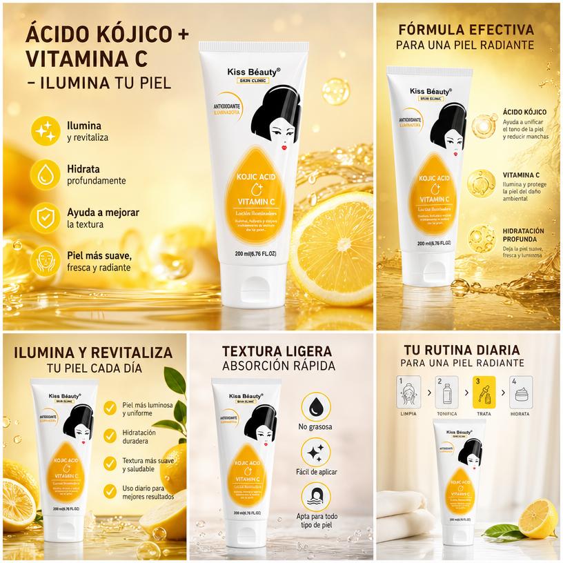 Skincare Cuidado  Kojic Acid Loción con Ácido Kójico y Niacinamida, Vitamina C, Colágeno, AHA, Ácido HialurónicoPiel Ilu