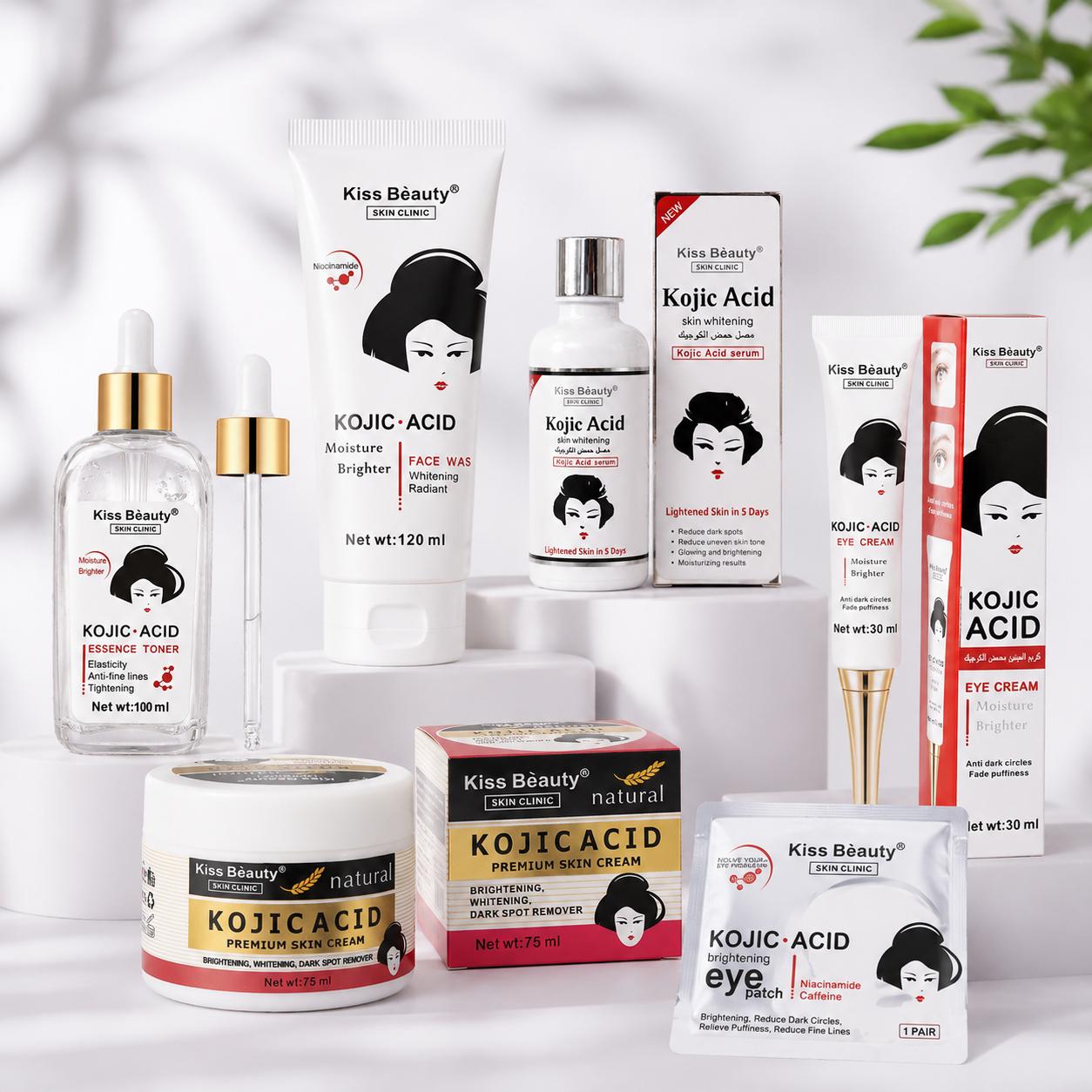Set de Cuidado Facial con Ácido Kójico, Kojic Acid Skincare, Lote de 6 Productos. Antimancha, Piel Iluminada, Hidratada 
