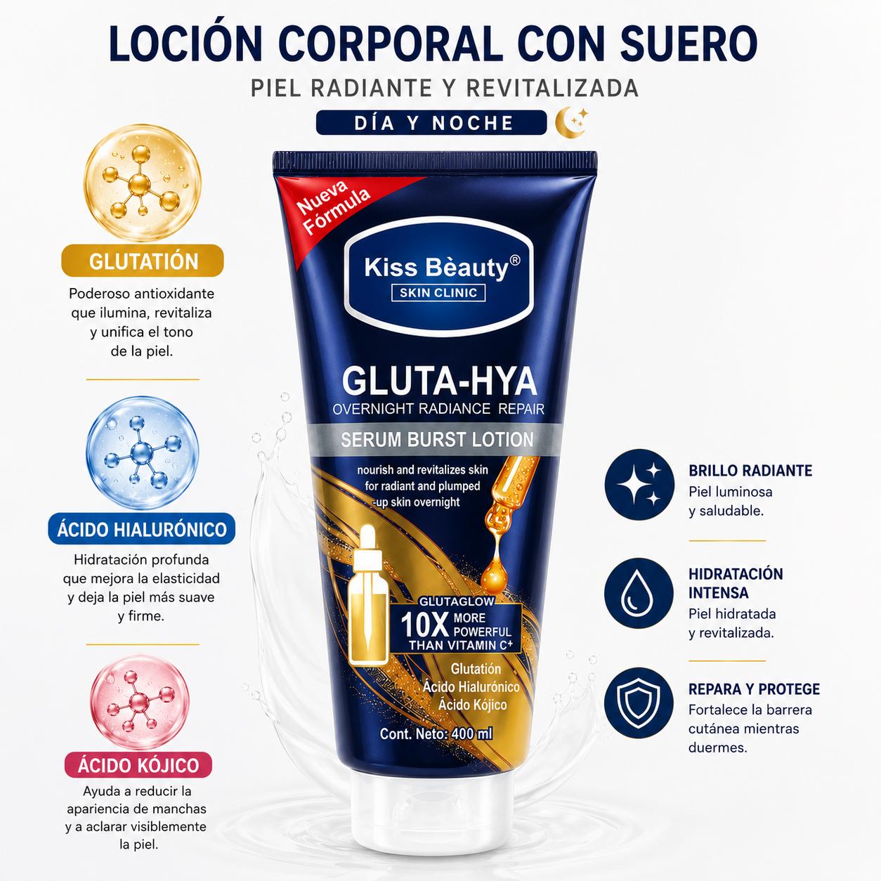 Loción Corporal con Sérum, Hidratación Profunda, Nutre X10 veces, Serum Burst 400 ml | Gluta-Hya con Glutatión, Ácido Hi