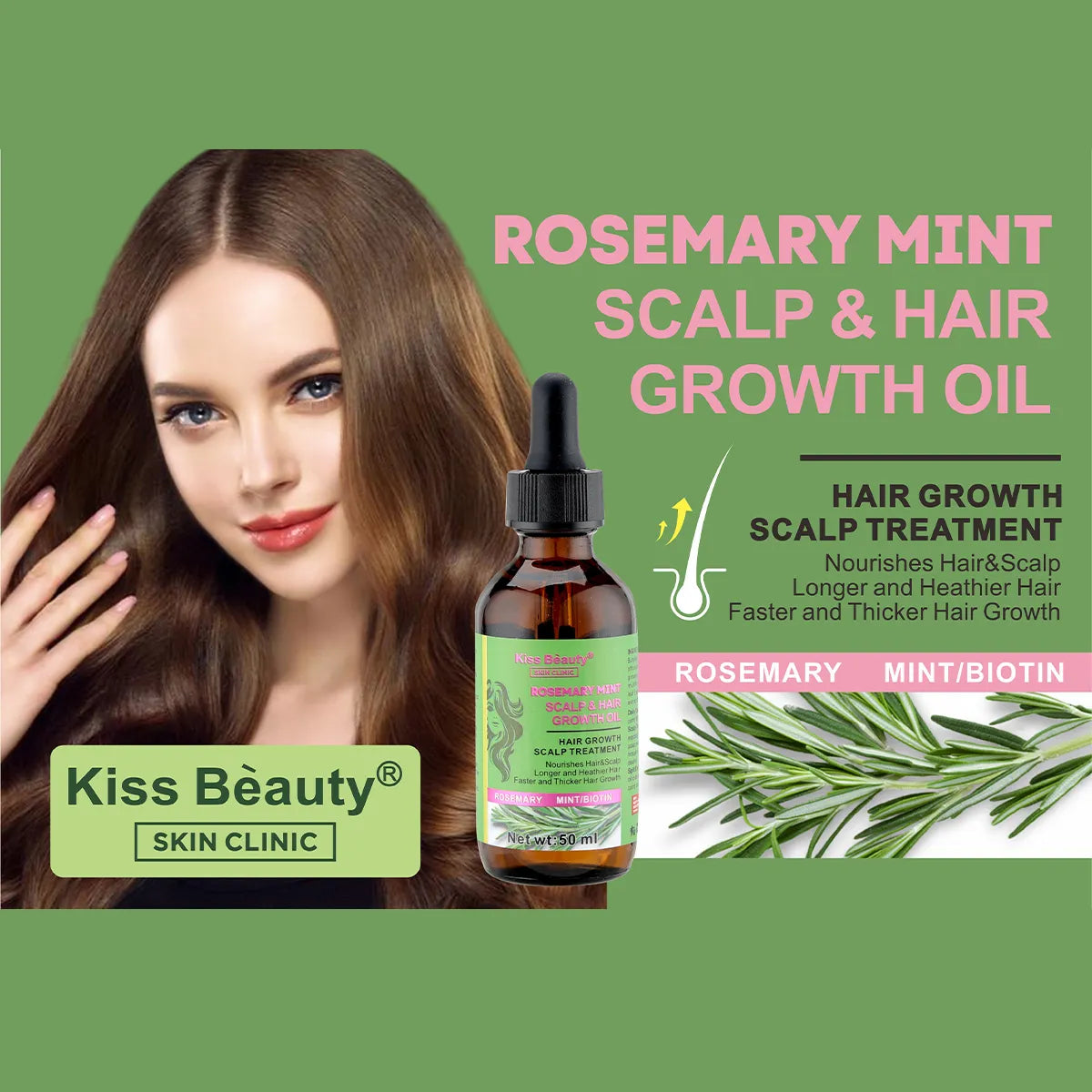 Aceite de Romero Para el Cabello y Masajeador Cuero Cabelludo, Rosemary Oil Hair Growth, Reparar el Cabello Seco y Dañado, Estimular el Crecimiento del Cabello y Nutrir el Cabello
