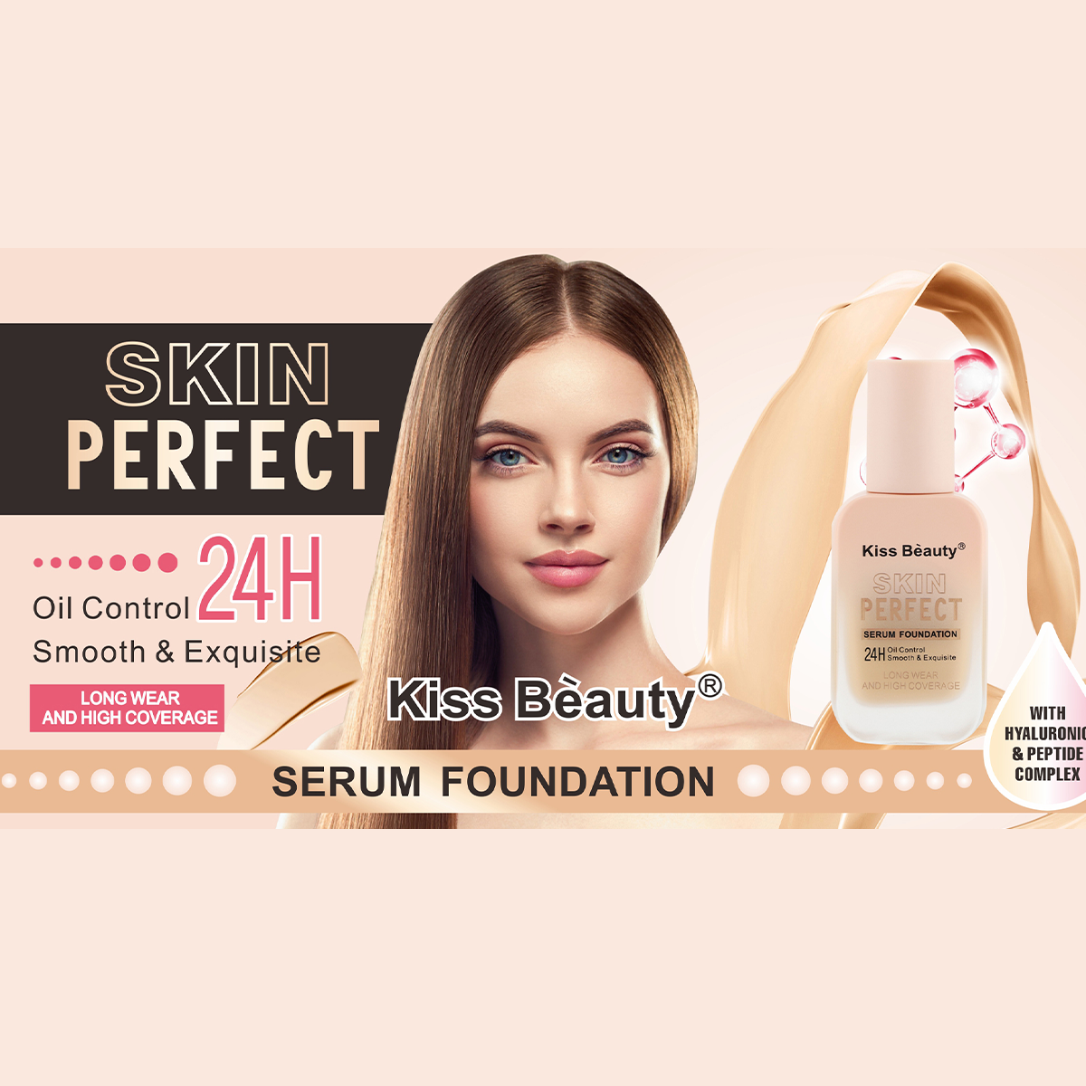 Base de Maquillaje, Fondo de Maquillaje Waterproof, Foundation con Ácido Hialurónico
