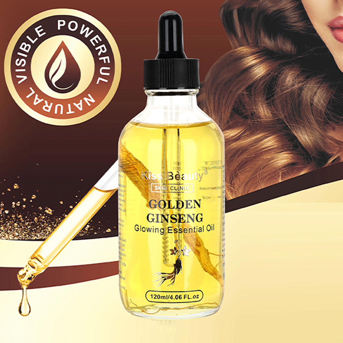 Aceite Concentrado Iluminador de Ginseng, 120 ml. Nutre y Revitaliza, Facial, Masaje, Cabello o Corporal .