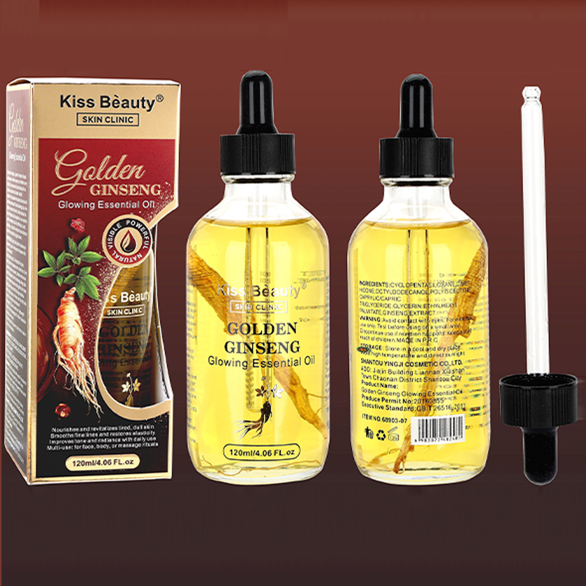 Aceite Concentrado Iluminador de Ginseng, 120 ml. Nutre y Revitaliza, Facial, Masaje, Cabello o Corporal .