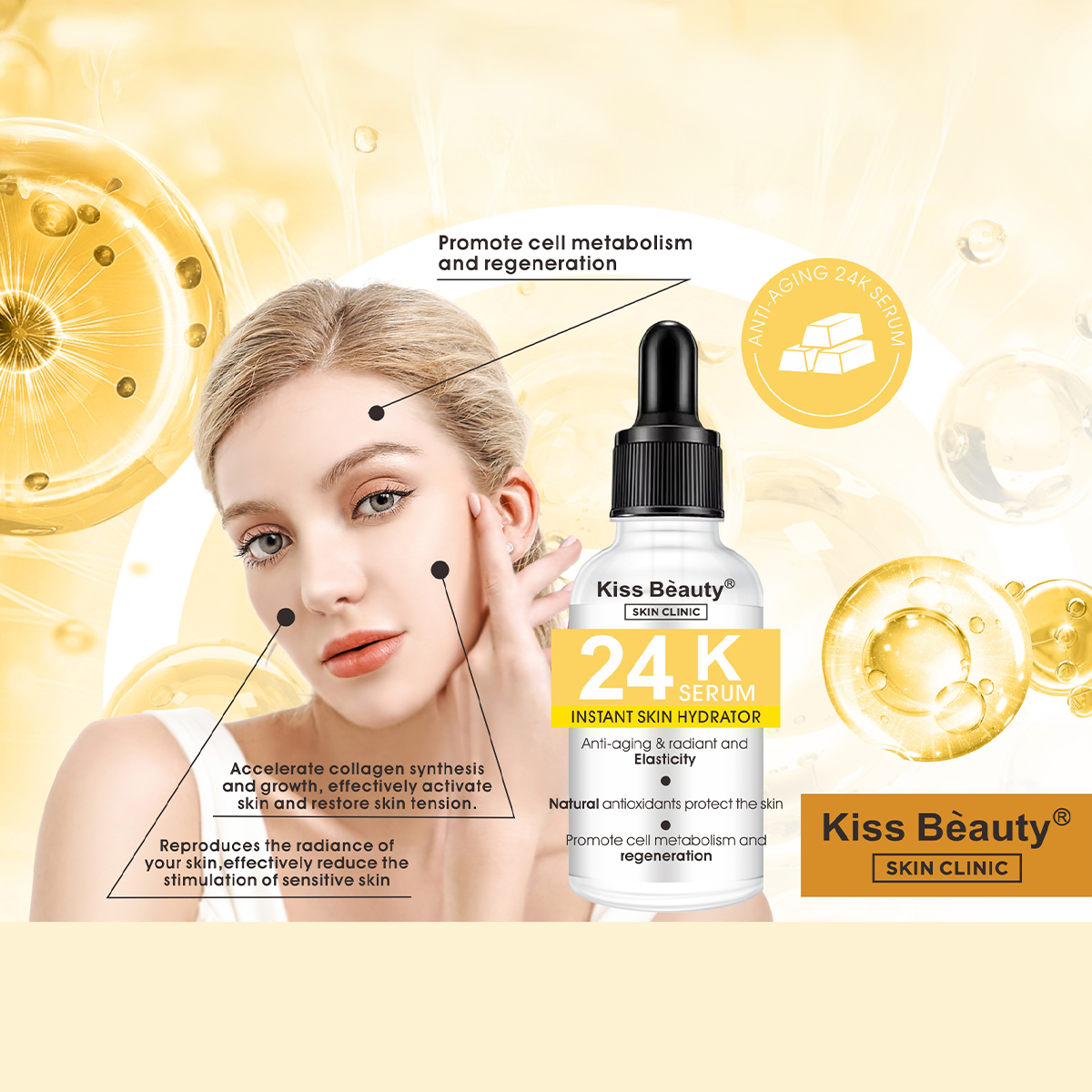 Sérum Facial 24K, Miel, Retinol o Baba de Caracol