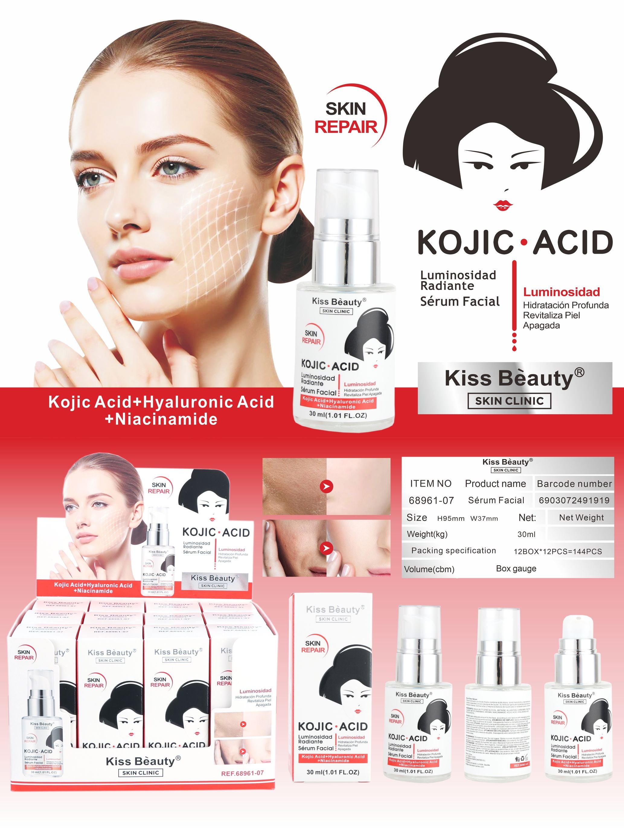 Sérum Iluminador con Kojic Acid, Ilumina y Revitaliza Piel Apagada, Hidratante.