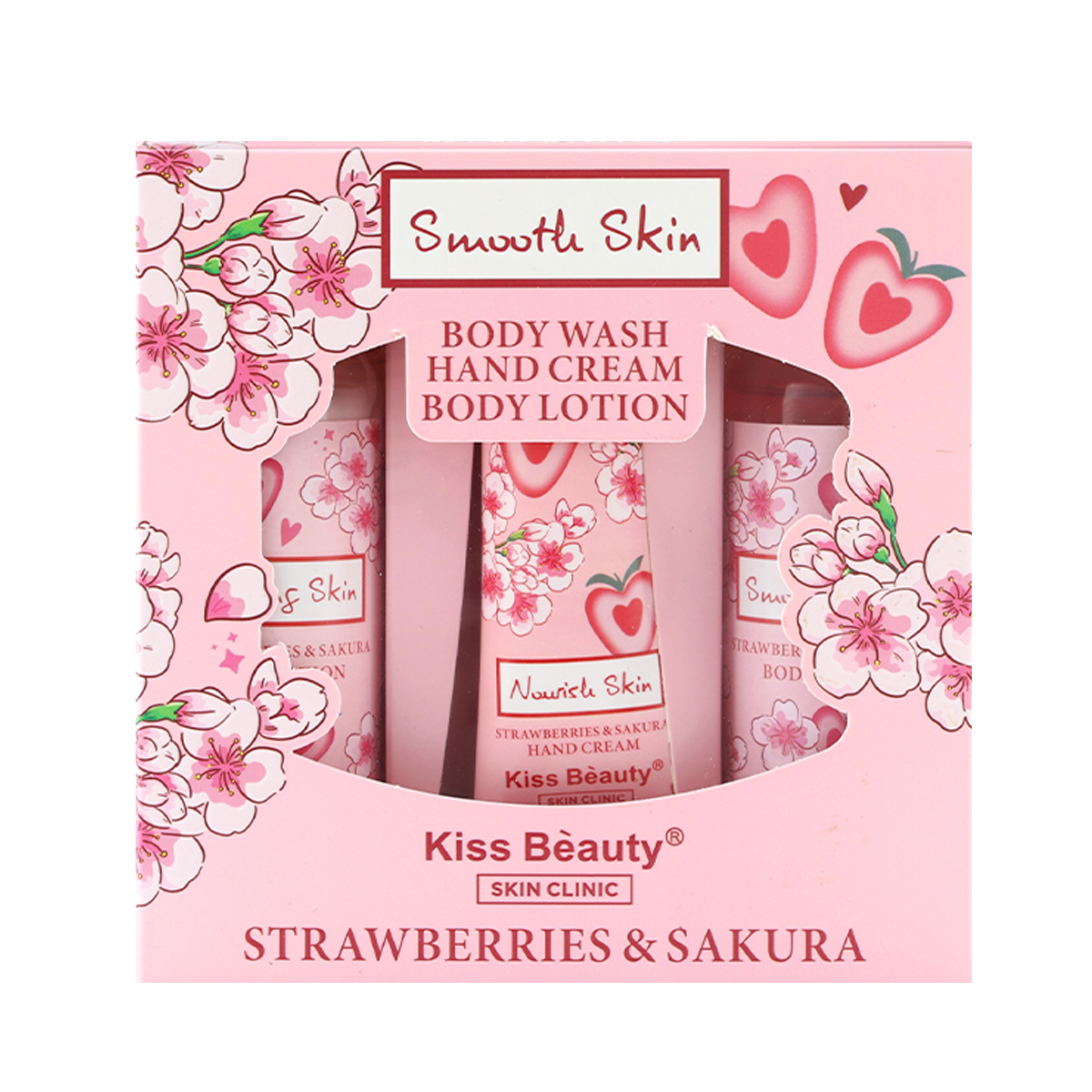 Gel de Ducha, Loción Corporal y Crema de Manos ( Fresa y Sakura)