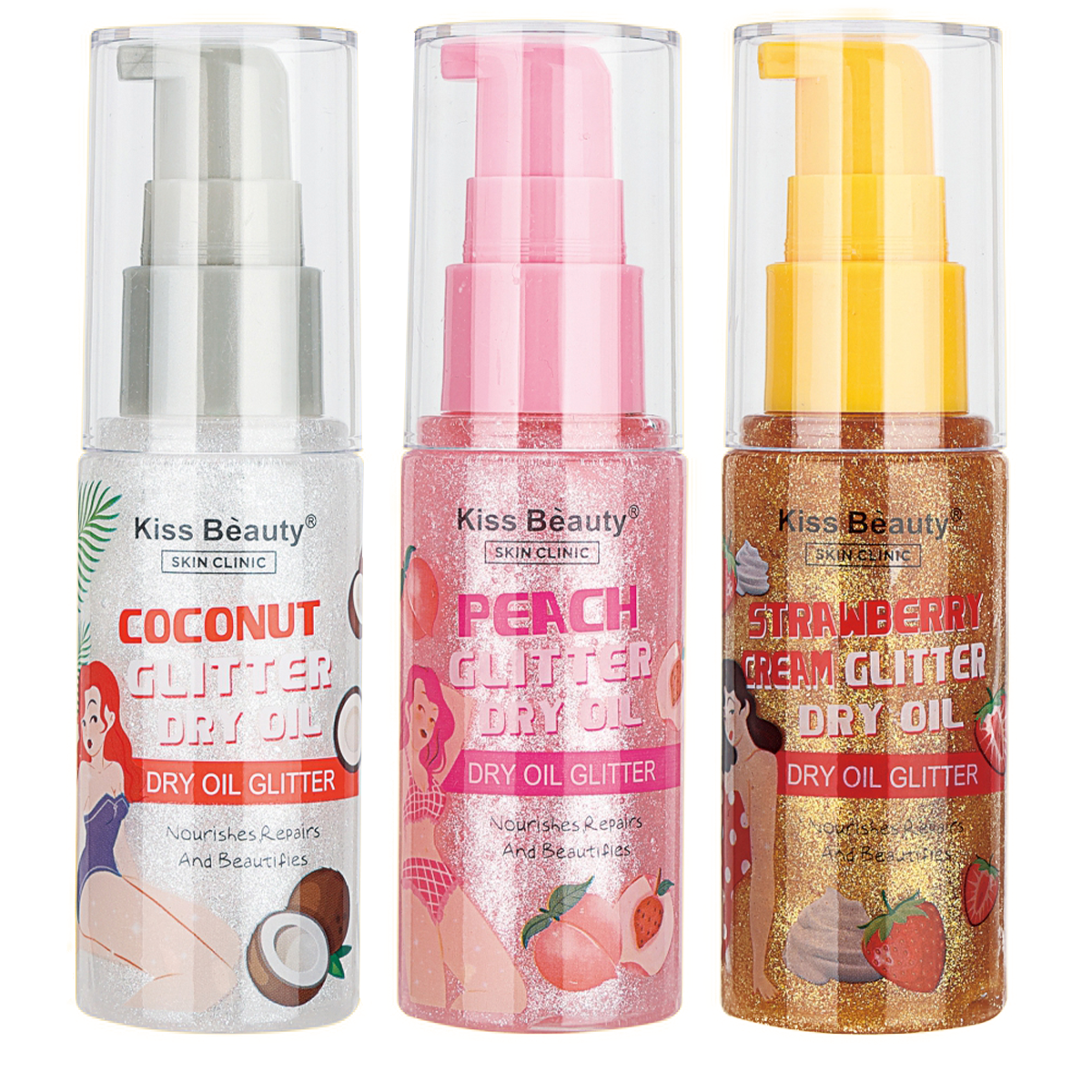 Glitter Aceite Seco con Brillos Coco/ Melocotón/ Fresa