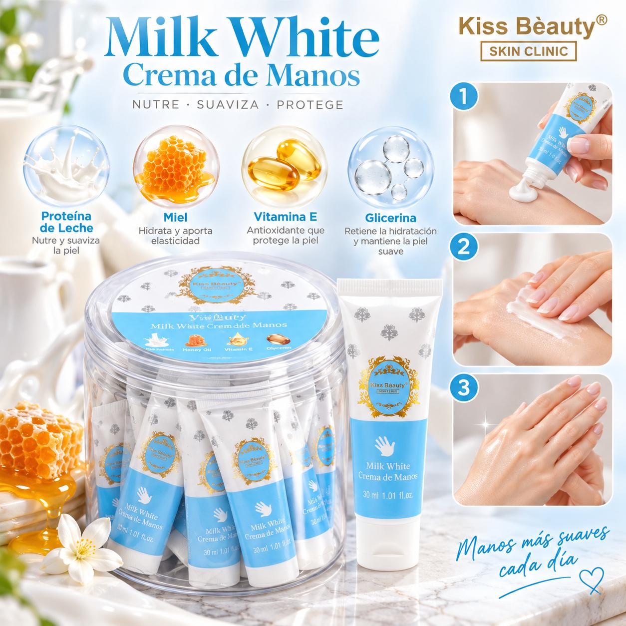 COLECCIÓN  MILK WHITE, Gama Completa de Skincare, Mascarilla Facial, Limpiador Facial, Gel de Ducha, Loción Corporal , S