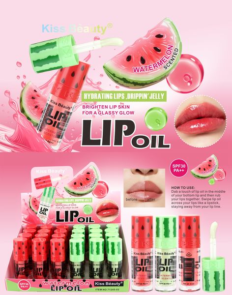 Aceite Labial Hidratante Aroma Sandía – Brillo Intenso, Efecto Volumen, SPF 30 PA++, 6 ml