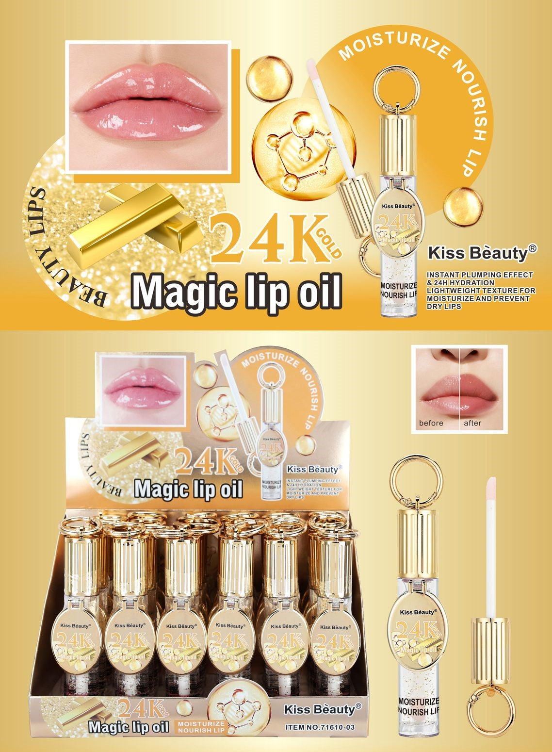 Lip Oil Mágico 24K. Diseño Colgante.