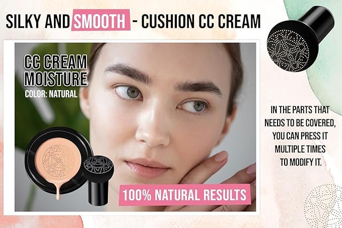 CC Cream, Base de Maquillaje Air Cushion, Foundation de Larga Duración y Alta Cobertura, Hidratante y Piel Respirable.
