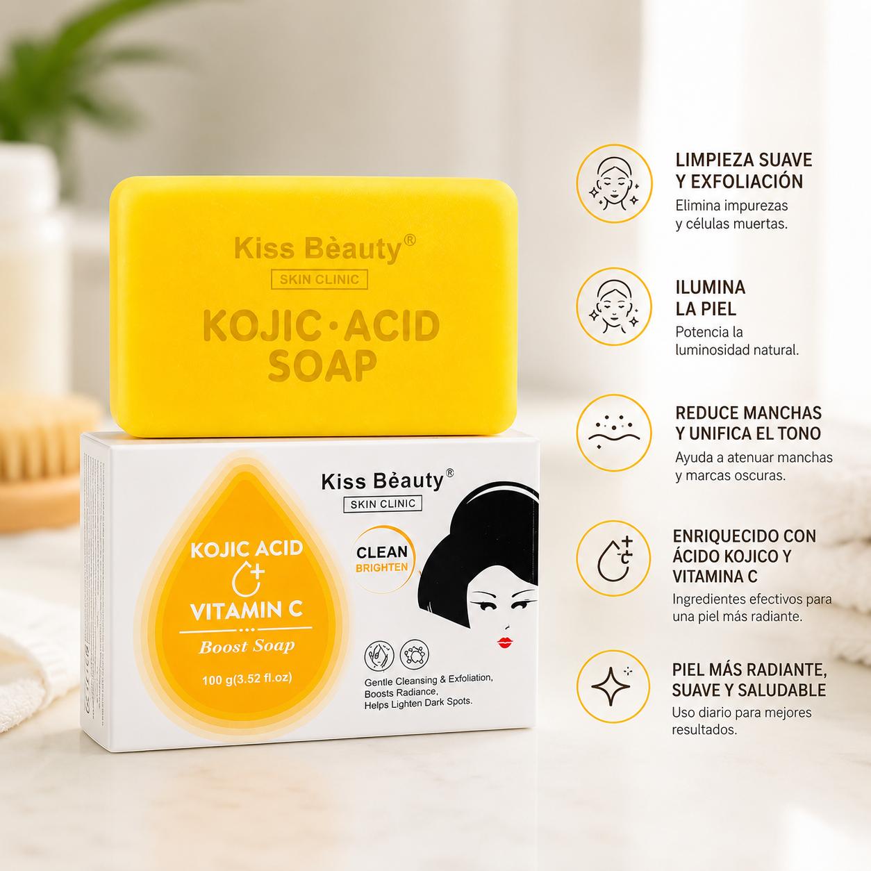 Jabón Kojic Acid Facial y Corporal con Ácido Kójico, Antimancha, Iluminador, Limpia e Hidrata. Combinado con Vitamina C,