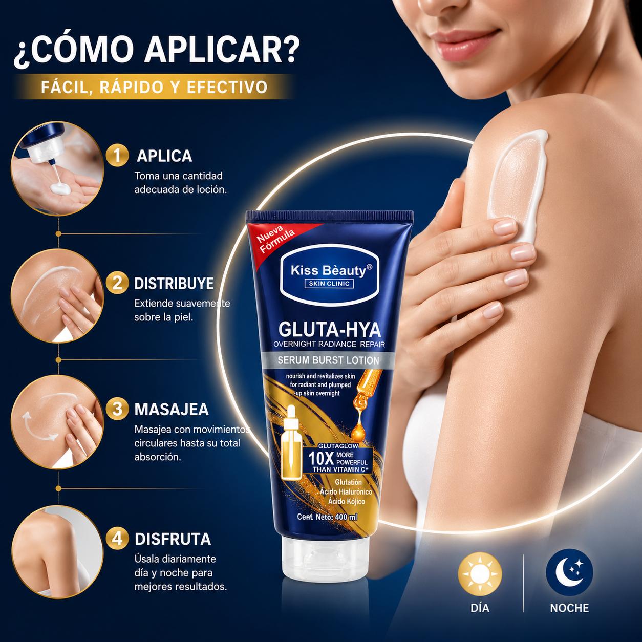 Loción Corporal con Sérum, Hidratación Profunda, Nutre X10 veces, Serum Burst 400 ml | Gluta-Hya con Glutatión, Ácido Hi
