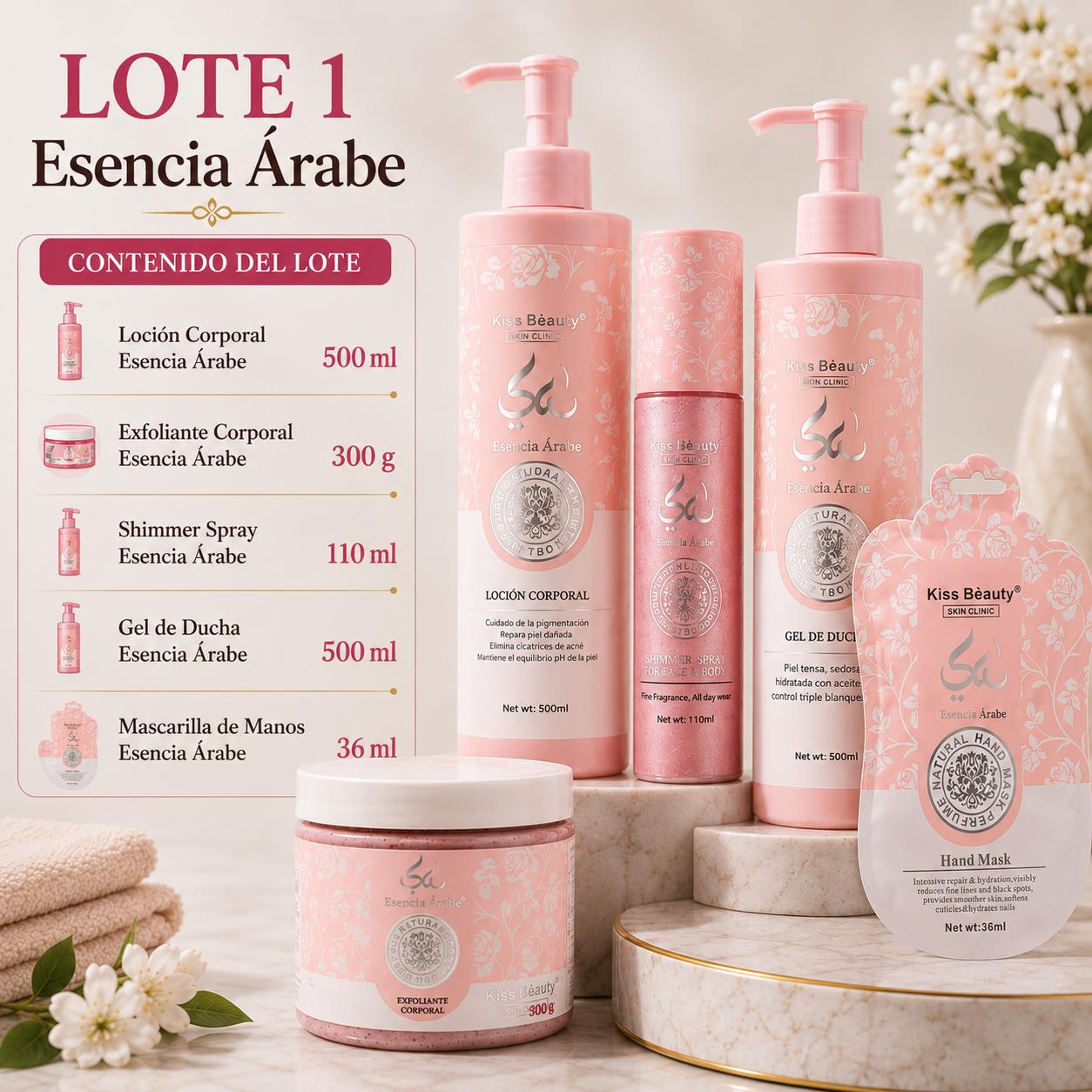 Pack Esencia Árabe Spa Corporal 5 Productos | Jabón, Exfoliante, Loción, Aceite  - Lote 1 