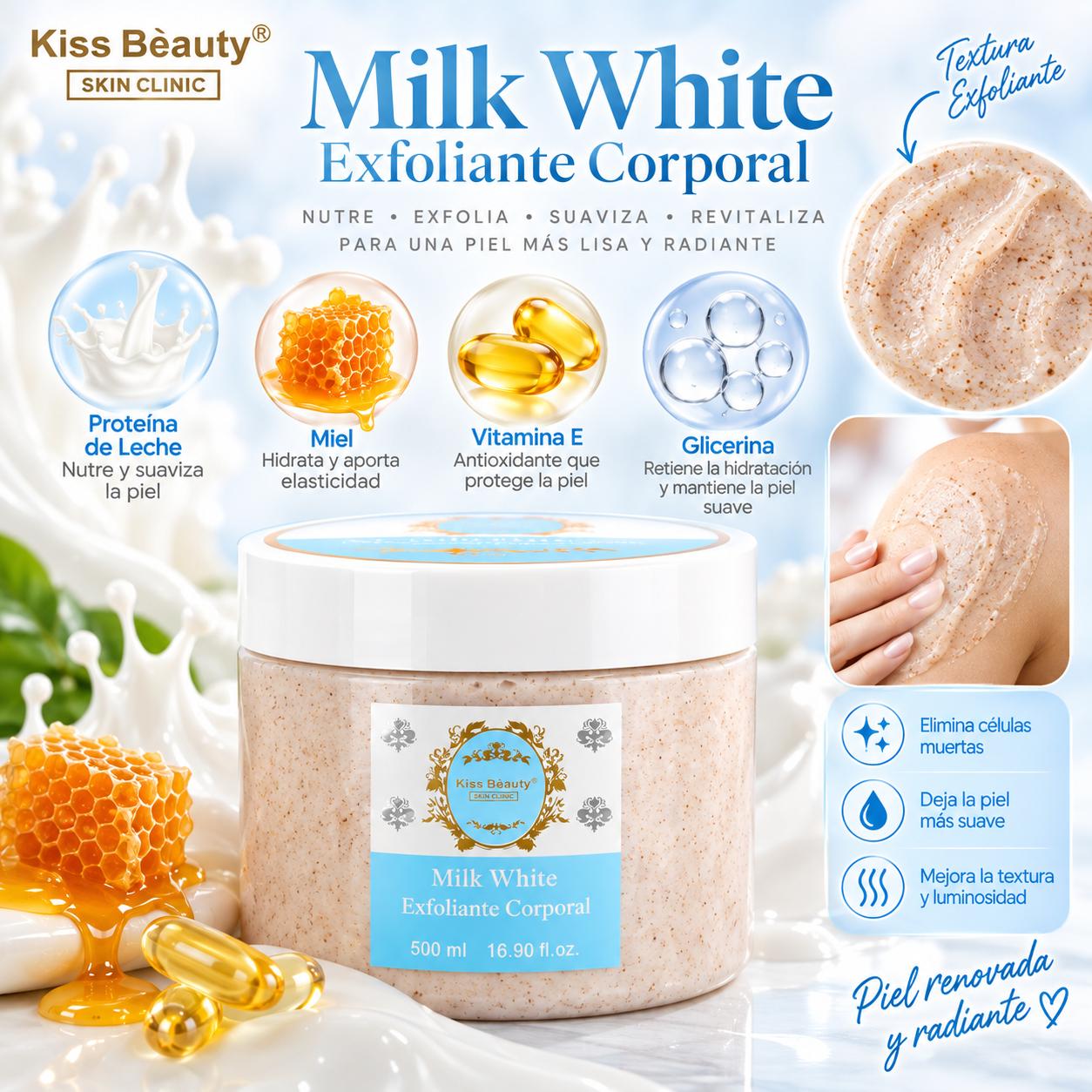 COLECCIÓN  MILK WHITE, Gama Completa de Skincare, Mascarilla Facial, Limpiador Facial, Gel de Ducha, Loción Corporal , S