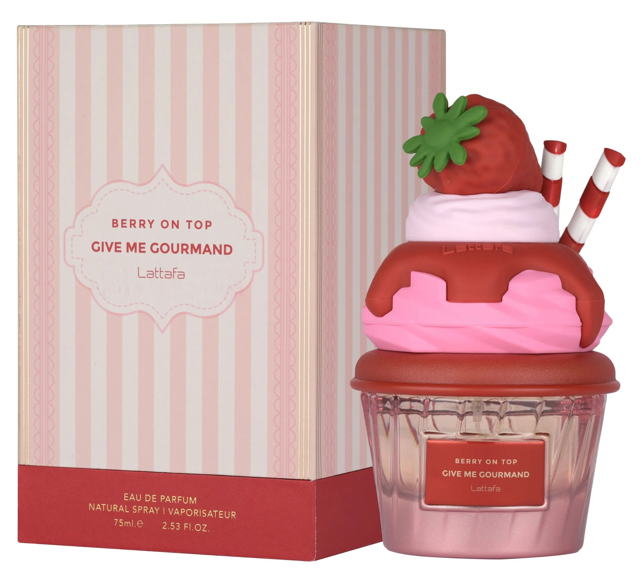 Berry on Top Give Me Gourmand Lattafa,  Perfume Árabe Eau de Parfum para Mujer 75 ml.