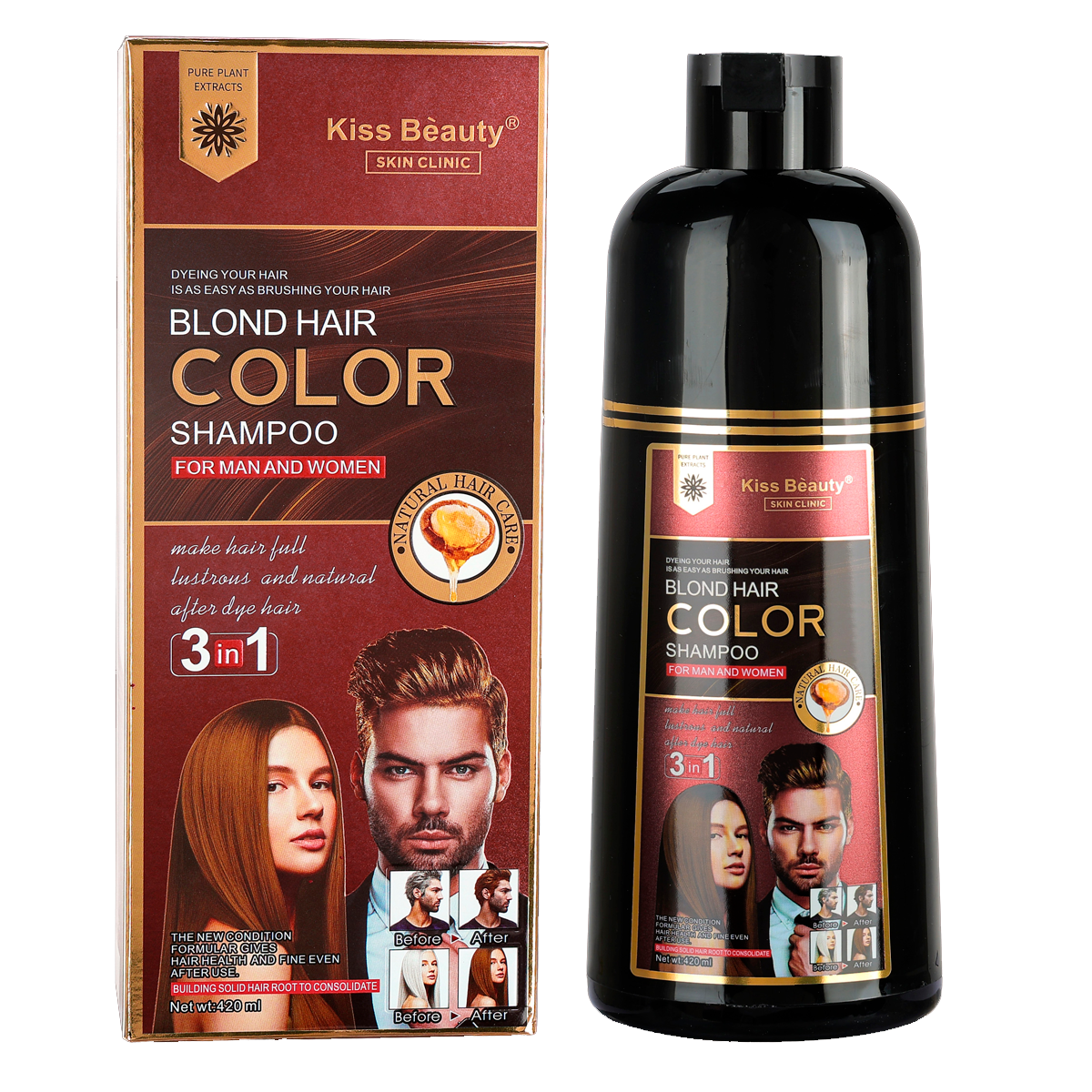 Champú Tinte Colorante Negro o Marrón o Rubio o Castaño Claro. Sin Amoniaco.