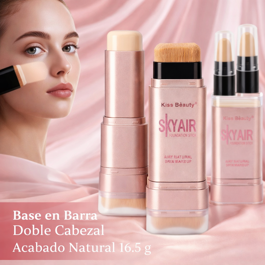 Base de Maquillaje en Barra, Doble Punta con Brocha Incluida. Larga Duración , Fácil de Aplicar, Acabado Natural 16.5 g