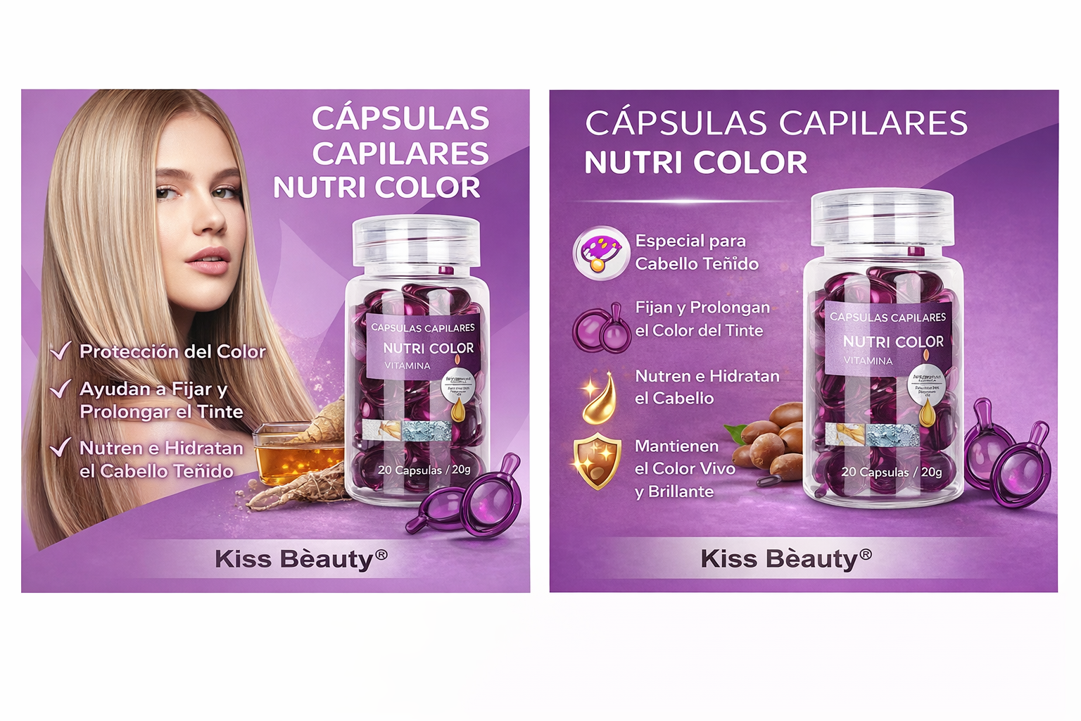 Cápsulas Capilares. 4 Opciones, con Aceite Marroquí, Aceite de Argán, Aceite de Jojoba, Vitaminas A, C y E – Tratamiento Reparador para Cabello Dañado – 20 Cápsulas (20 g)