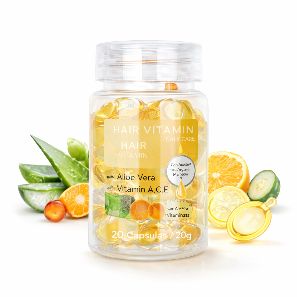 Cápsulas Capilares. 4 Opciones, con Aceite Marroquí, Aceite de Argán, Aceite de Jojoba, Vitaminas A, C y E – Tratamiento Reparador para Cabello Dañado – 20 Cápsulas (20 g)