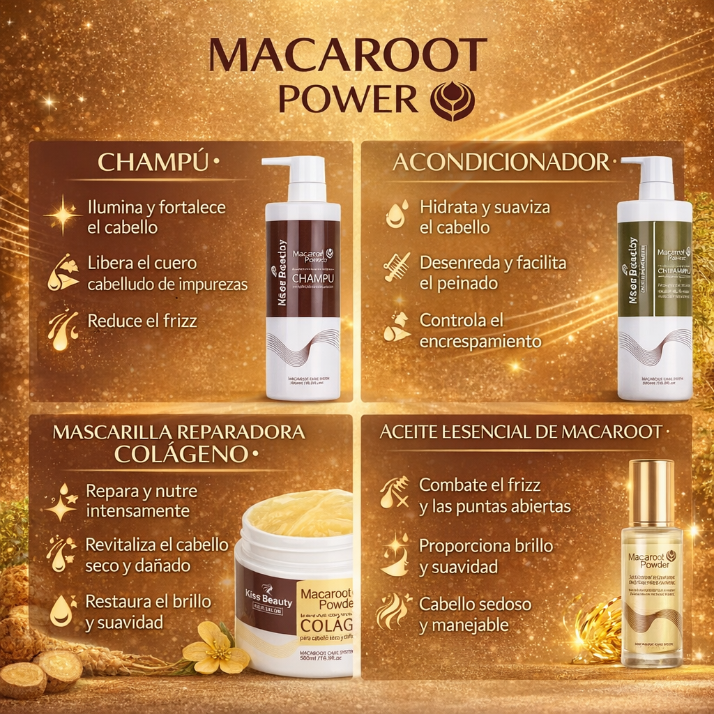 Macaroot Powder, Mascarilla Reparadora con Colágeno. Hidratante para Cabello Seco y Dañado.