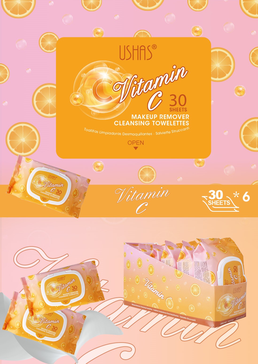 Toallitas Desmaquillantes 30 Unidades/Caja de Vitamina C