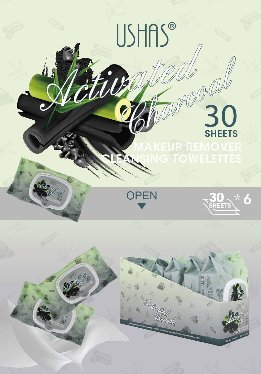 Toallitas Desmaquillantes 30 Unidades/Caja de Carbón Activo