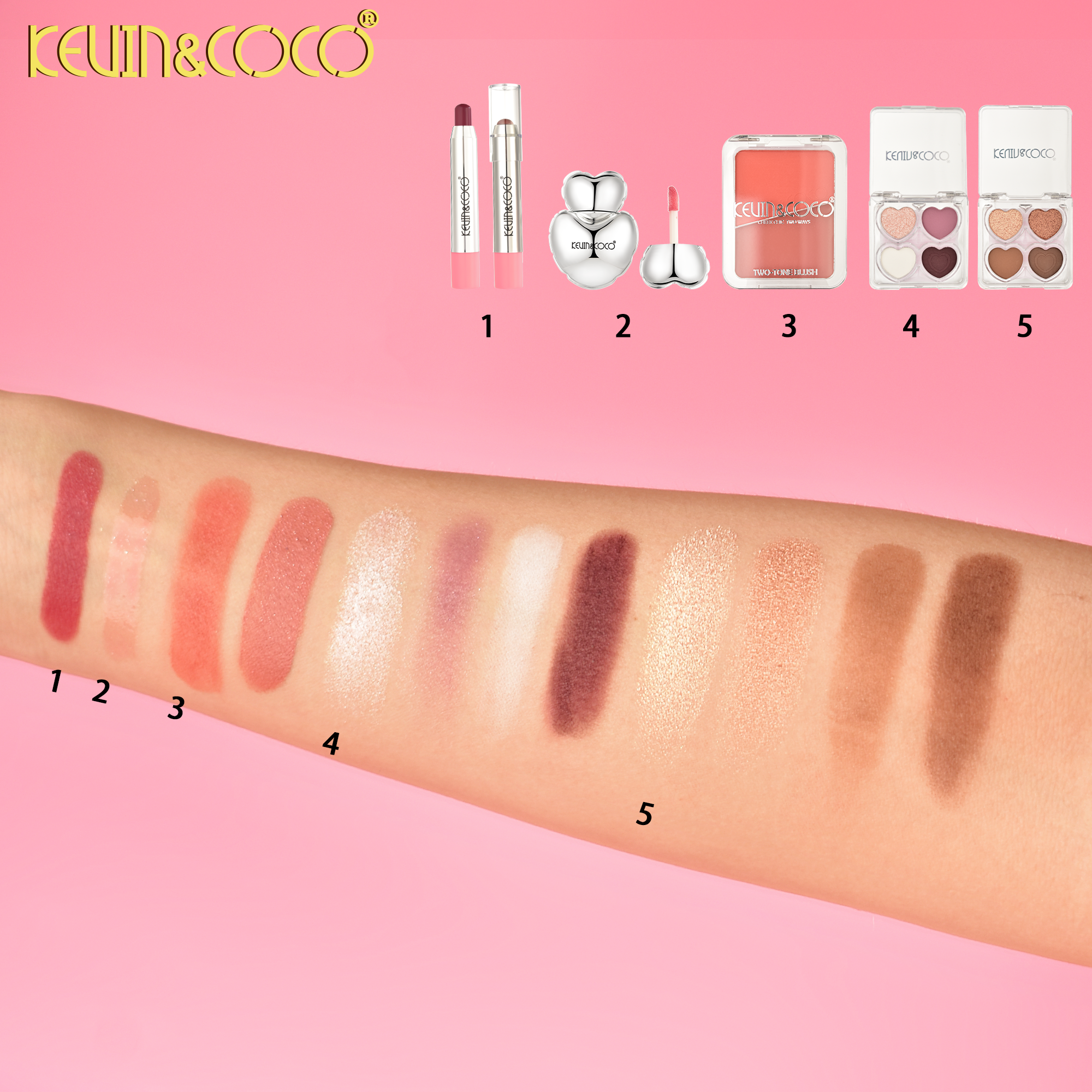 Kit de maquillaje Heart Inflation: Sombra de ojos, rubor, lápiz labial y brillo labial