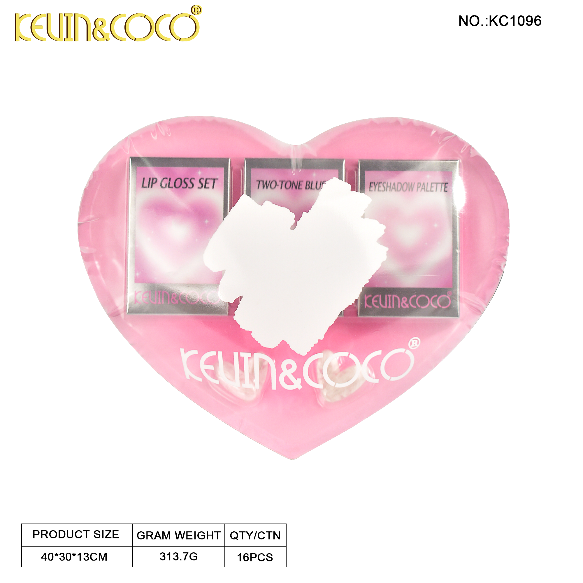 Kit de maquillaje Heart Inflation: Sombra de ojos, rubor, lápiz labial y brillo labial