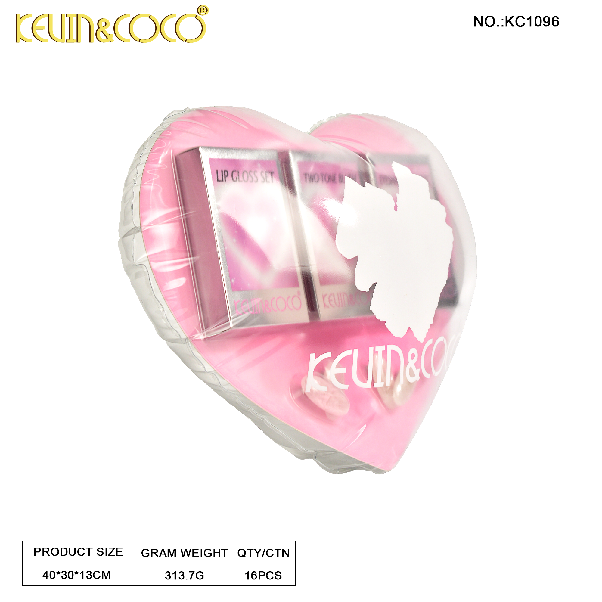 Kit de maquillaje Heart Inflation: Sombra de ojos, rubor, lápiz labial y brillo labial
