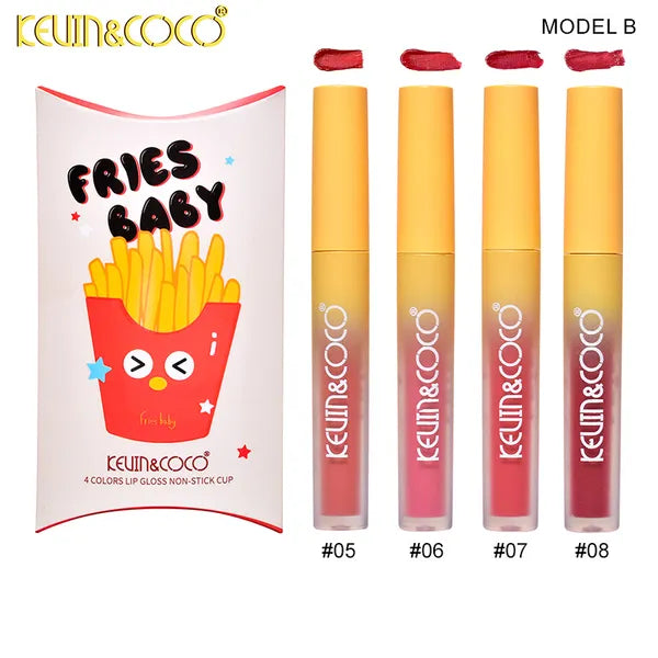 4 Color Lip Gloss Non Stick Cup No Mancha Formato Patatas Fritas