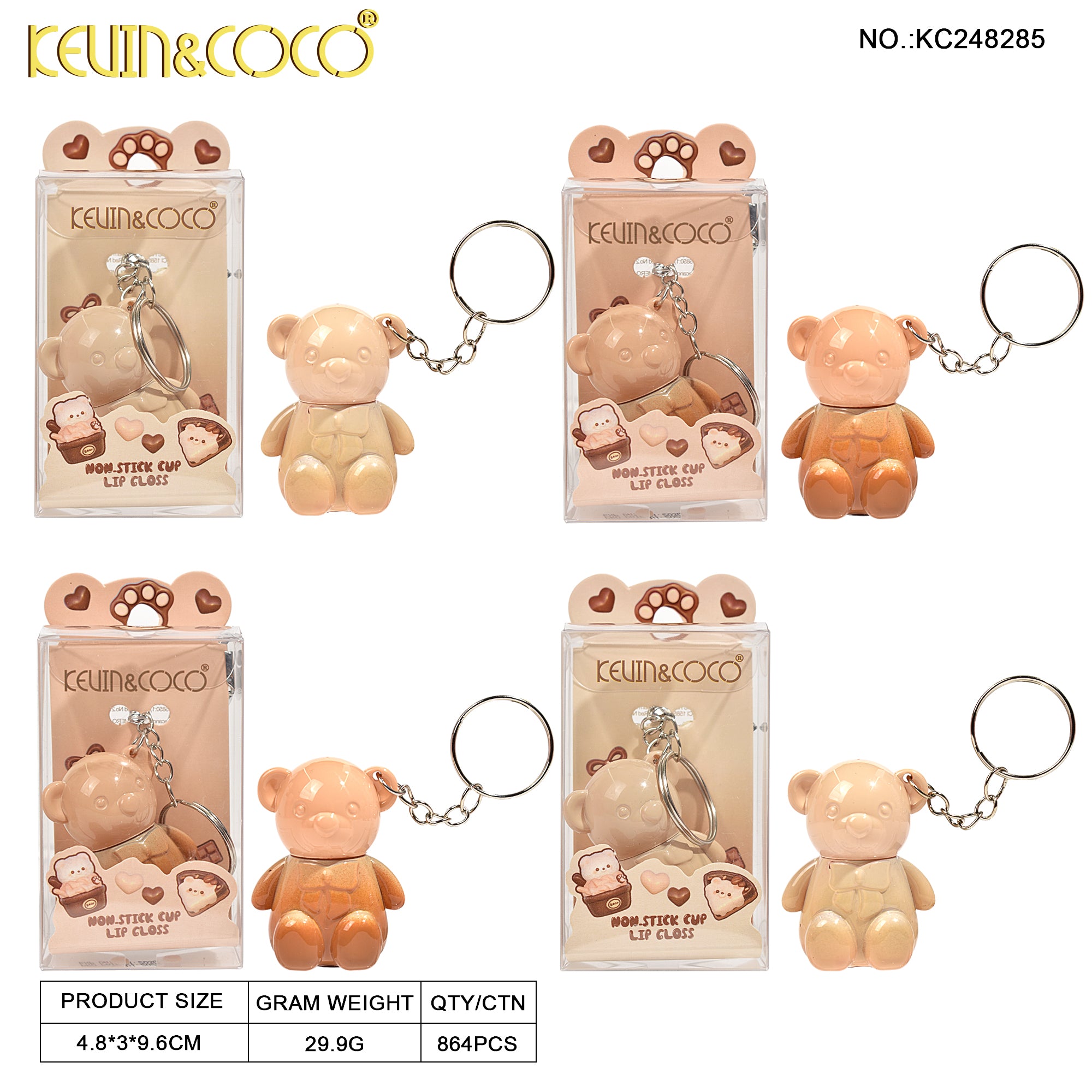 Juego de llaveros con brillo labial Fuzzy Bear Fun