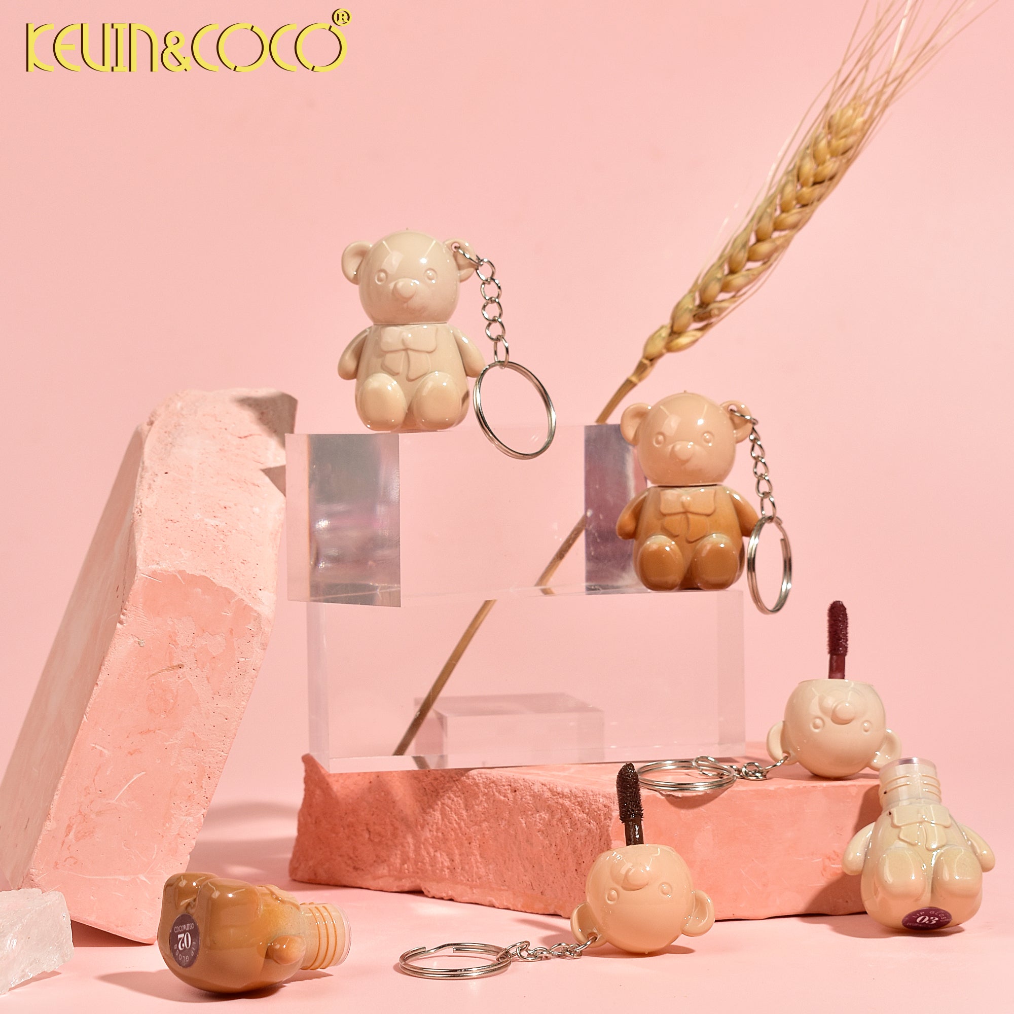 Juego de llaveros con brillo labial Fuzzy Bear Fun