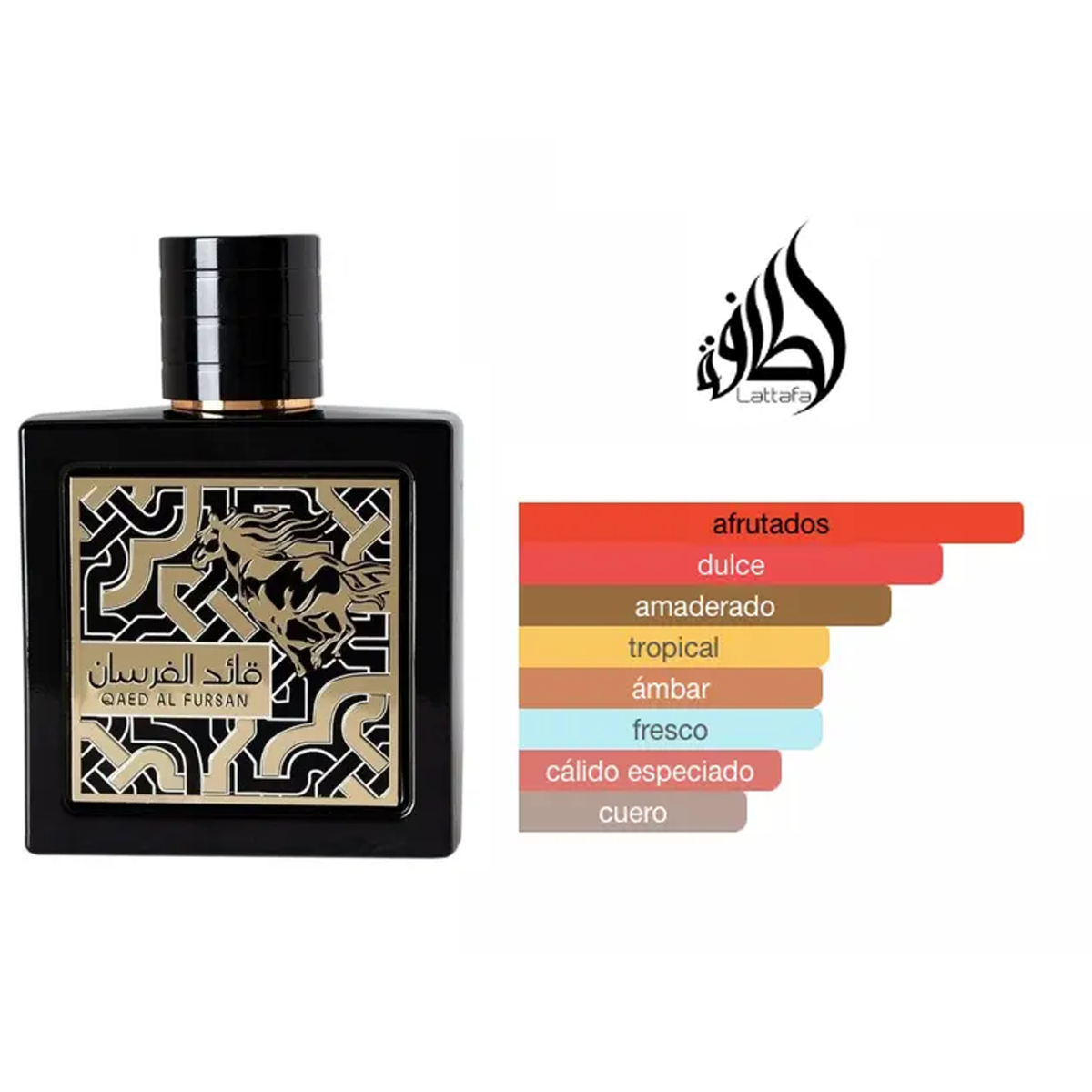Perfume Qaed Al Fursan de Lattafa. Perfume Árabe Unisex de Hombre y Mujer. Larga Duración. 90 ML
