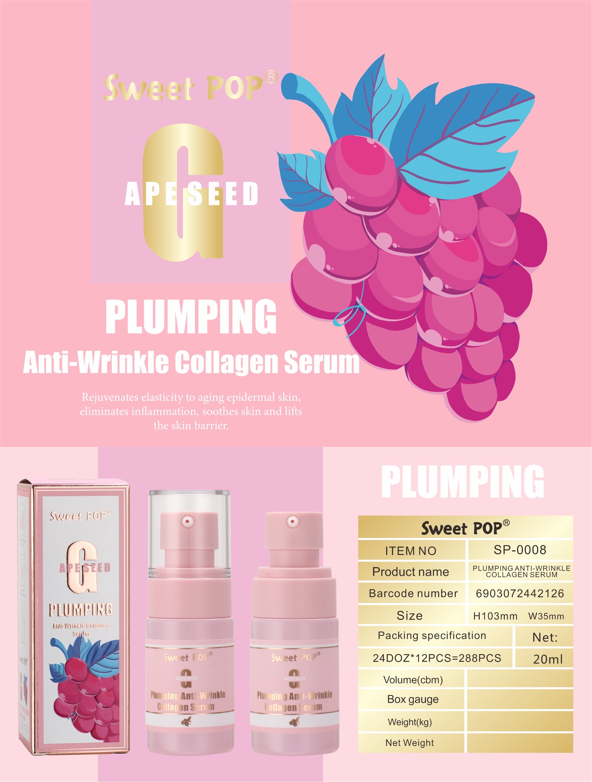 Sérum Facial con Esencias de Semillas de Uva, Antiarruga.