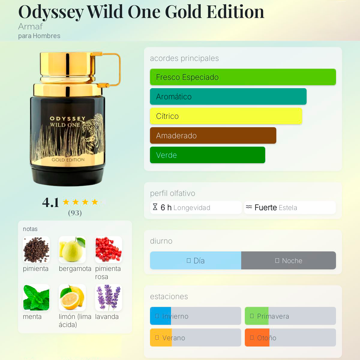 Odyssey Wild One Gold Edition Armaf, Perfume Árabe de Larga Duración para Hombres, Eau de Parfum 100 ml.