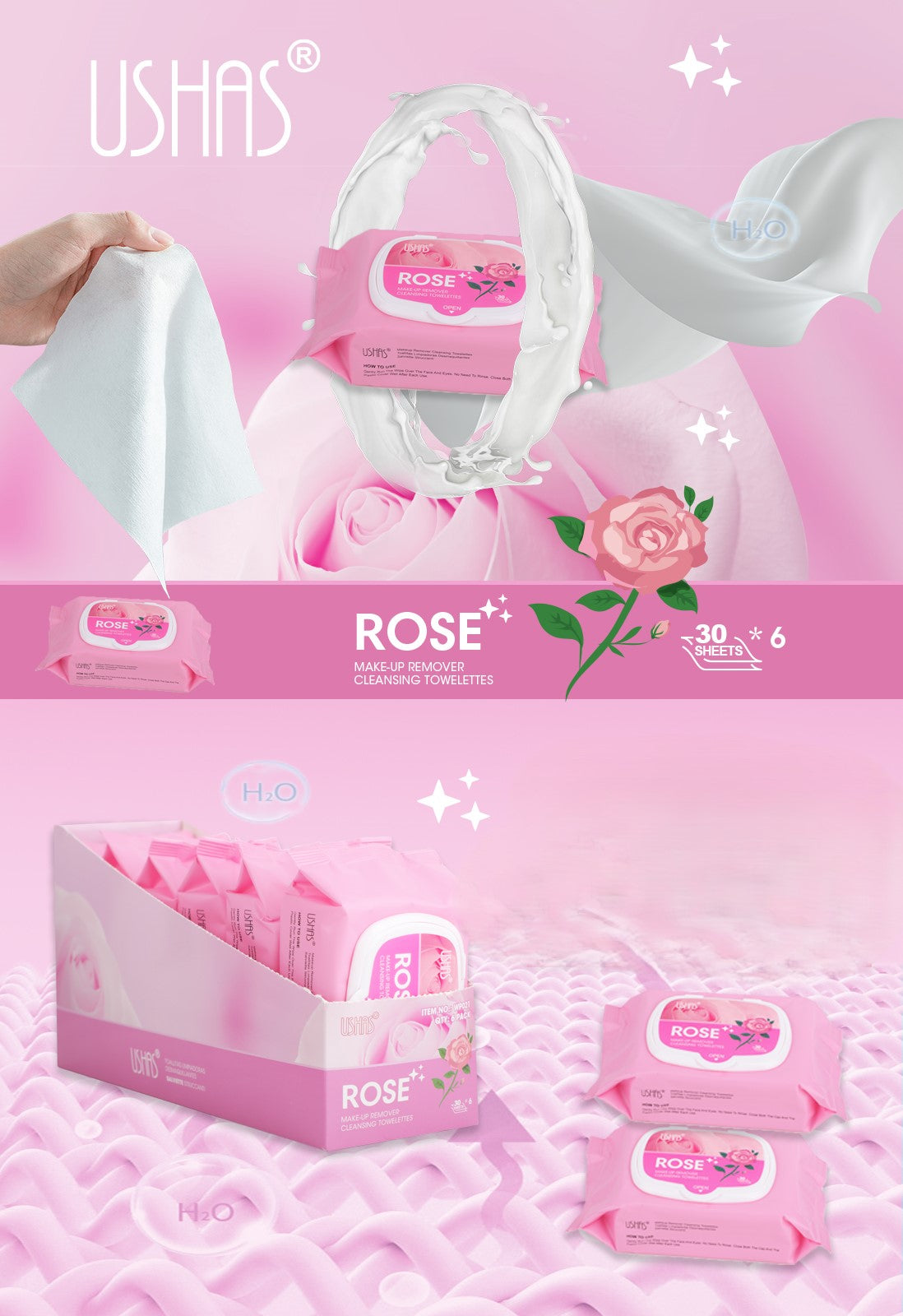 Toallitas Desmaquillantes 30 Unidades/ Caja  Rosa