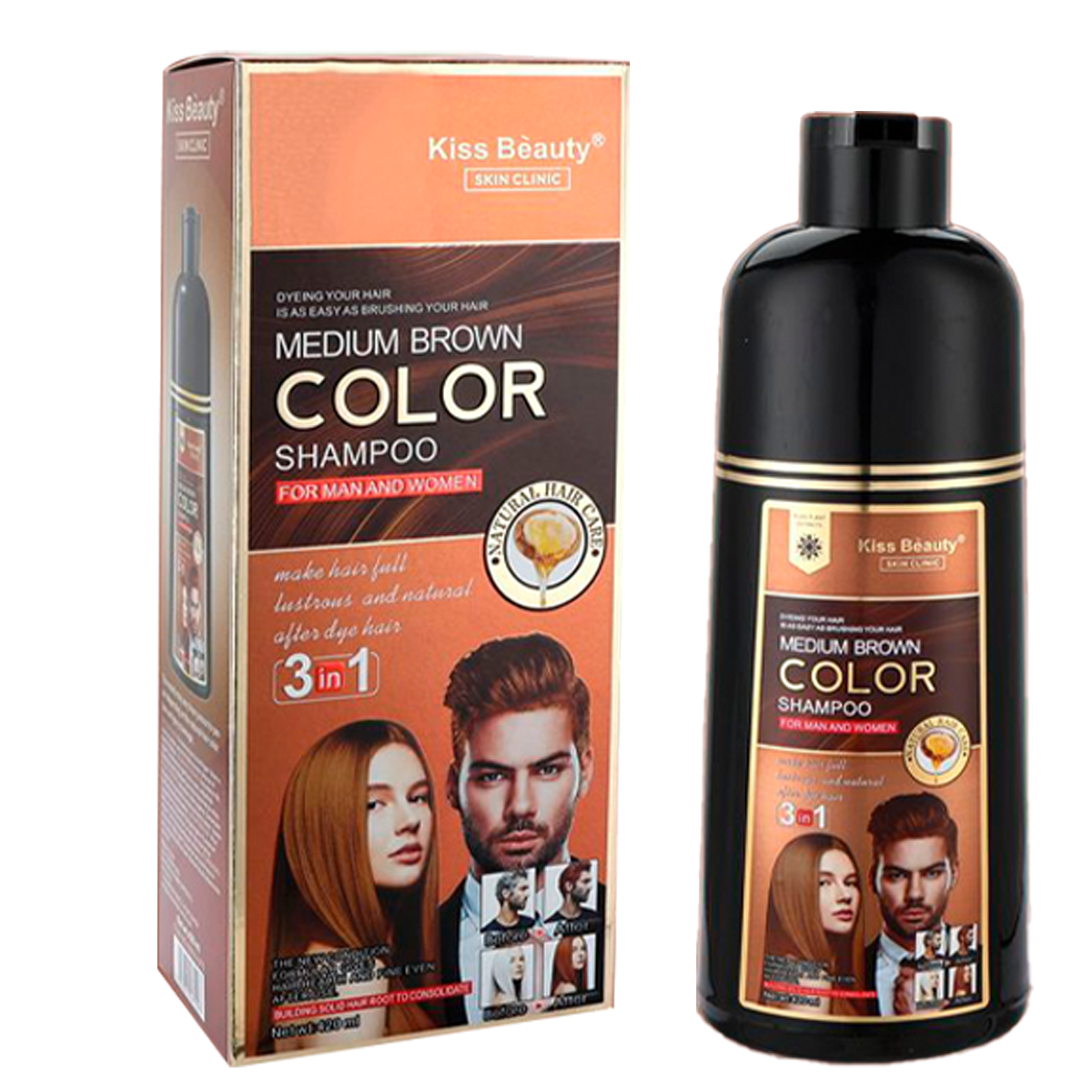 Champú Tinte Colorante Negro o Marrón o Rubio o Castaño Claro. Sin Amoniaco.