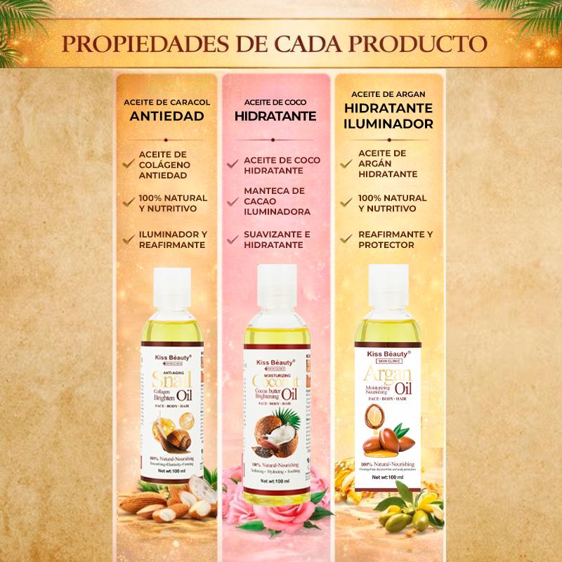 Aceites Naturales Multiuso para Rostro, Cuerpo y Cabello – Aceite de Baba de Caracol y Colágeno , Aceite de Coco y  Acei