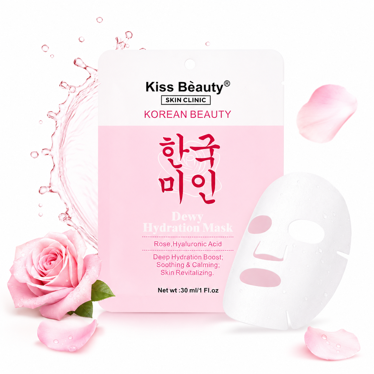 Mascarilla Hidratante Jugosa con Rosa, BHA, PHA. Serie Korean Beauty.