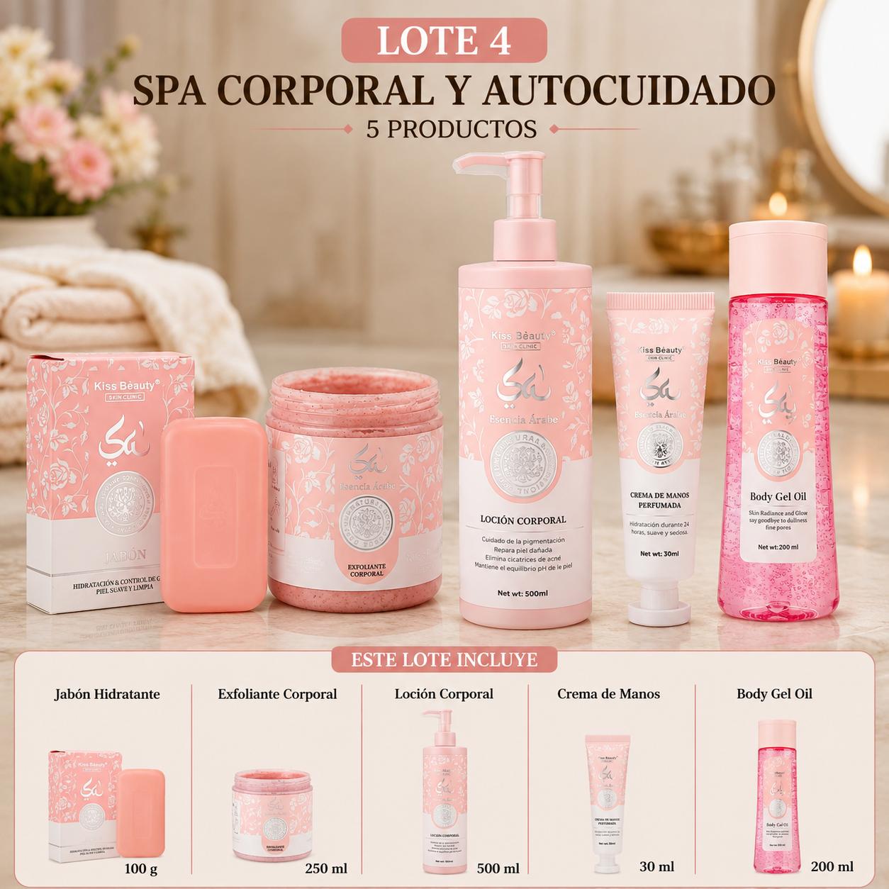 Pack Esencia Árabe Spa Corporal 5 Productos | Jabón, Exfoliante, Loción, Aceite  - Lote 4 