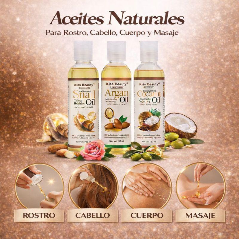Aceites Naturales Multiuso para Rostro, Cuerpo y Cabello – Aceite de Baba de Caracol y Colágeno , Aceite de Coco y  Acei