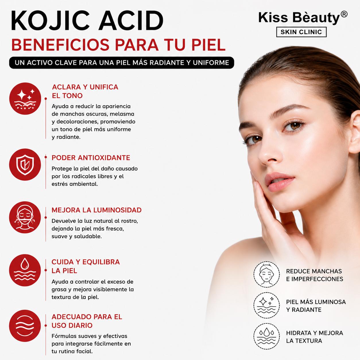 Set de Cuidado Facial con Ácido Kójico, Kojic Acid Skincare, Lote de 6 Productos. Antimancha, Piel Iluminada, Hidratada 