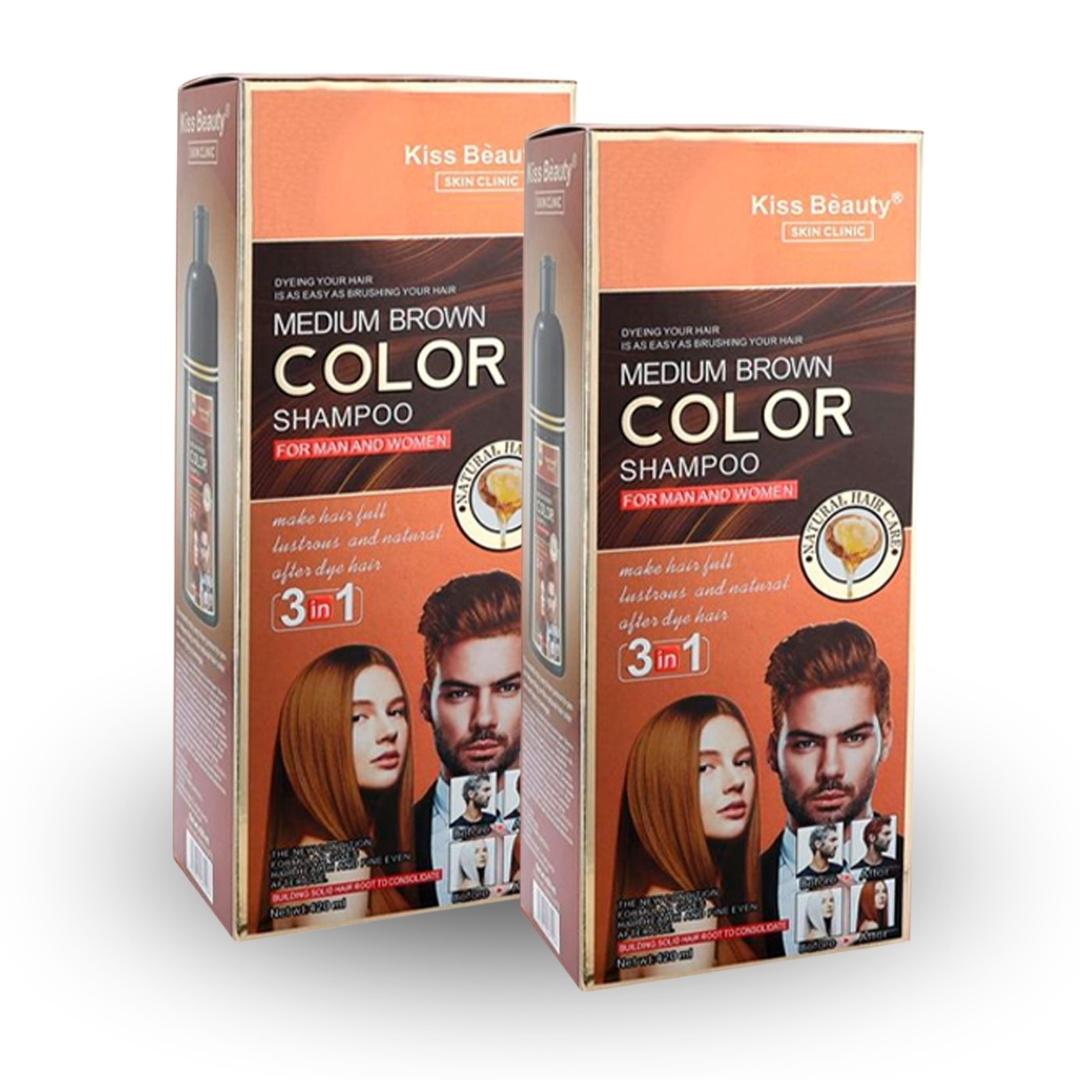 Champú Tinte Colorante Negro Marrón o Castaño Claro para Aplicación Uniforme y T - Pack Castaño Medio