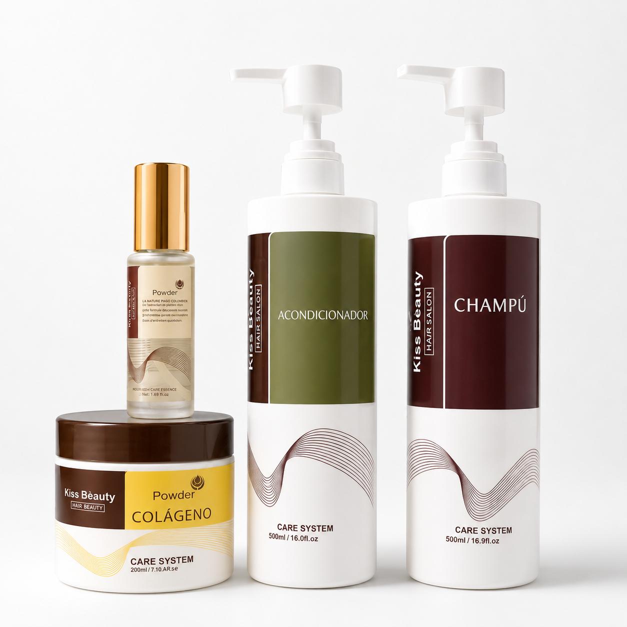 Serie Colágeno  Formato XL, Cuidado Capilar Reparador Completo con Esencia de Maca y Colágeno , Champú, Acondicionador, 