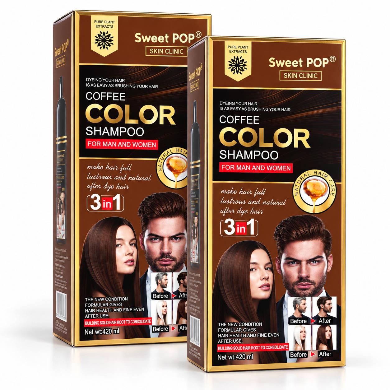 Champú Tinte Colorante Negro Marrón o Castaño Claro para Aplicación Uniforme y T - Pack Café