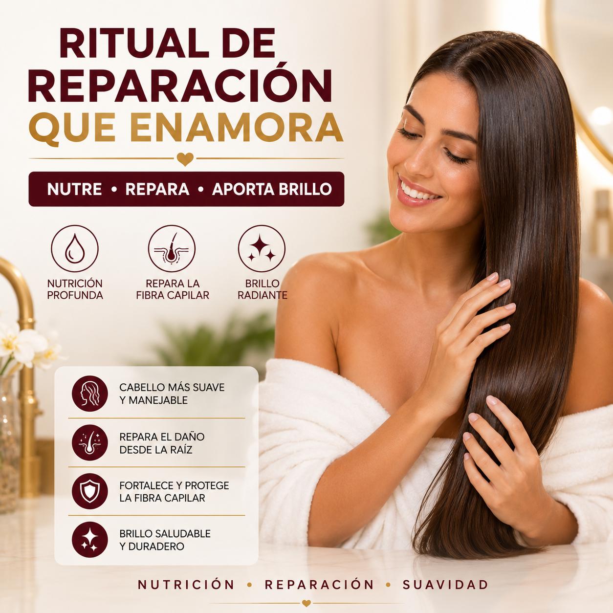 Serie Colágeno  Formato XL, Cuidado Capilar Reparador Completo con Esencia de Maca y Colágeno , Champú, Acondicionador, 