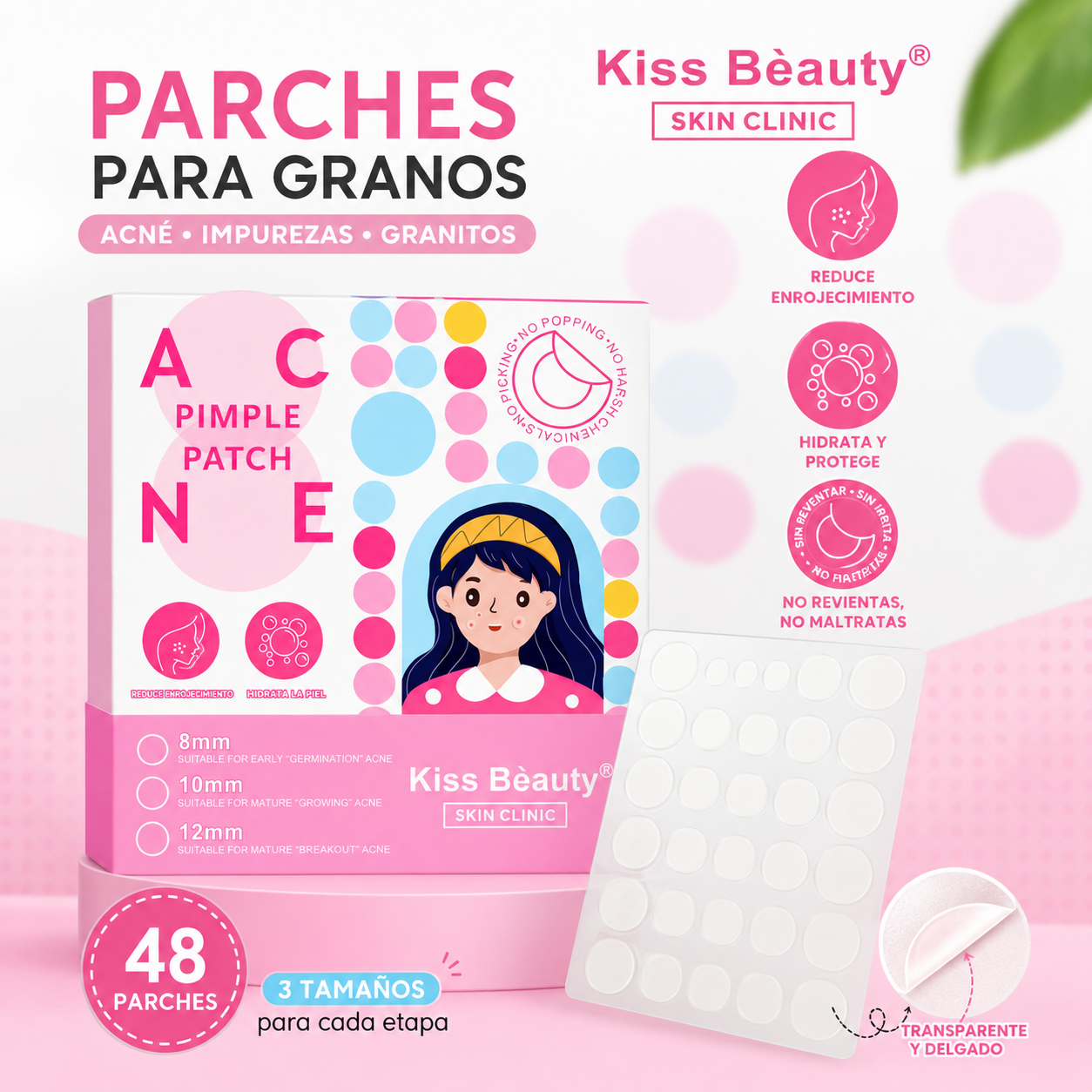 Parches para Acné, Reductor de Granos. 3 Tipos de Tamaños.