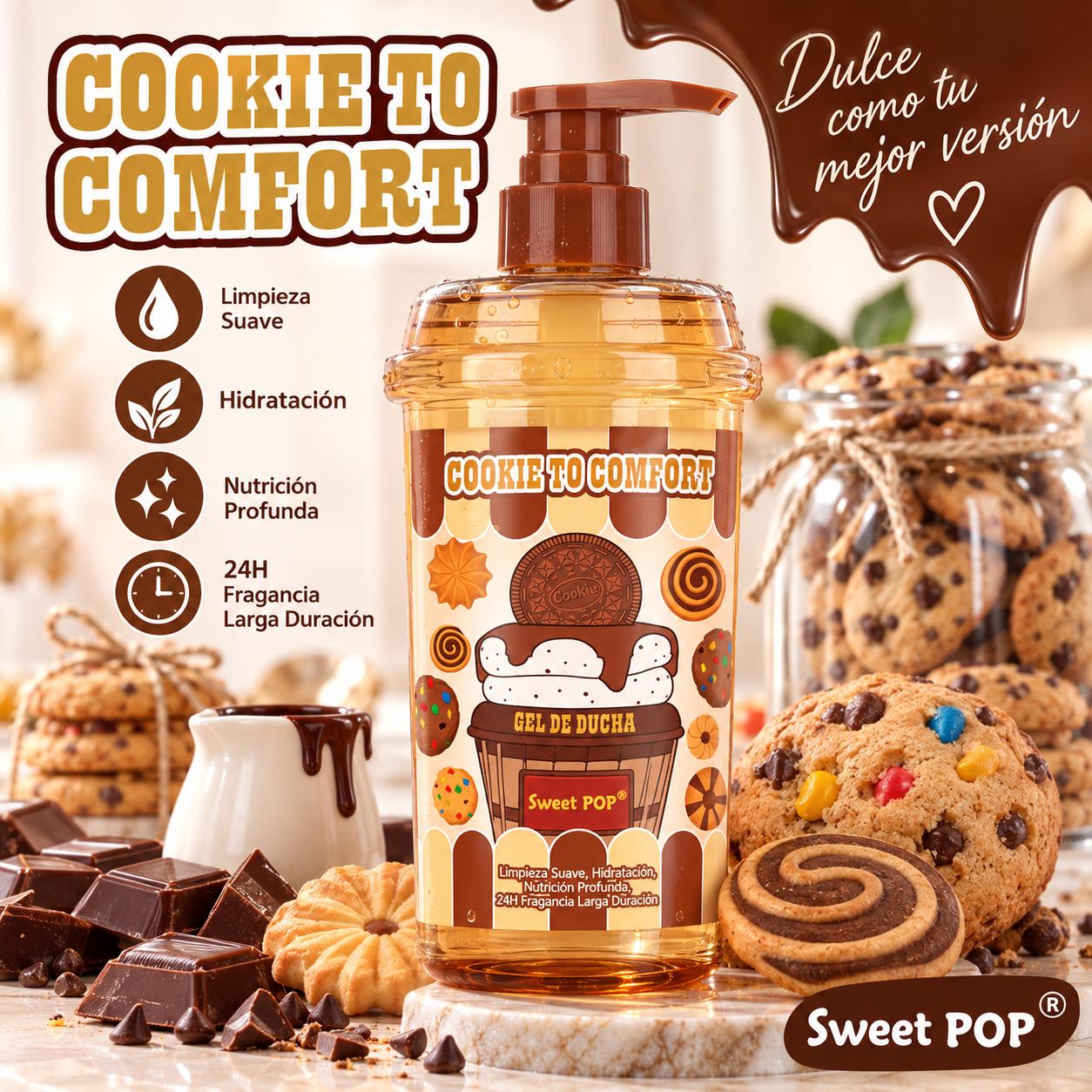Serie Cookie to Comfort, Cuidado de Piel, Línea Comfort. Limpiador Facial, Bruma, Gel de Ducha, Loción Corporal, Champú 